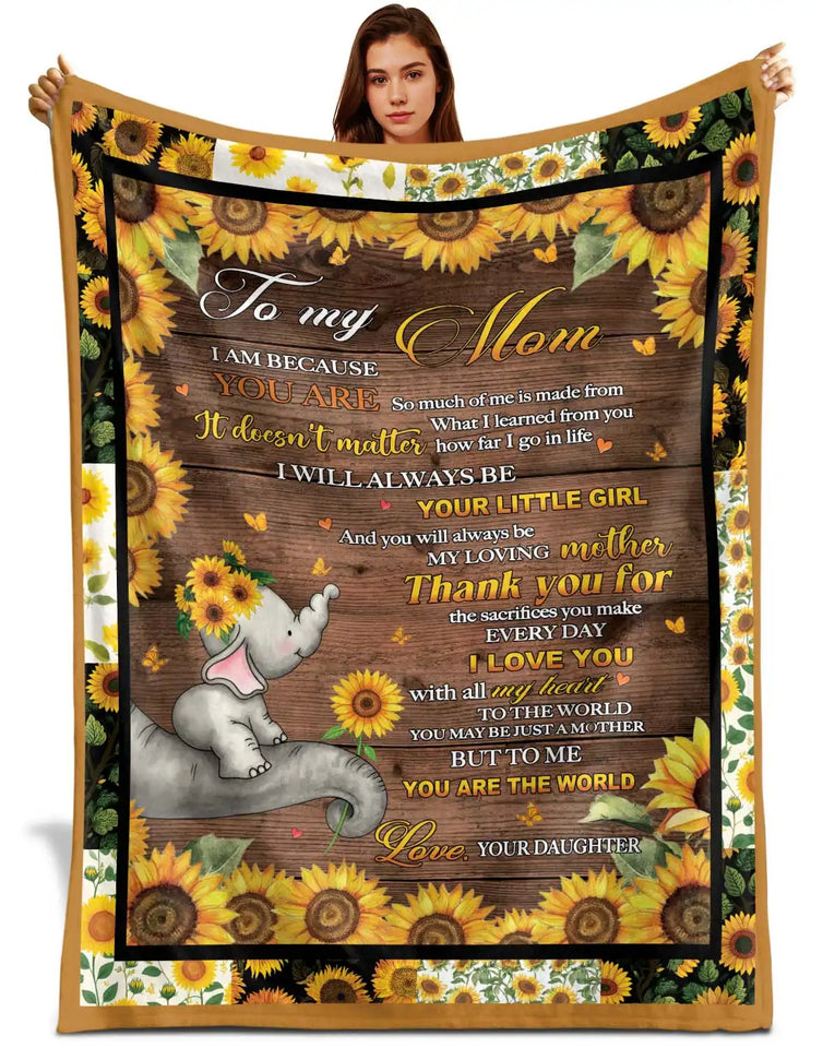 Personalized Mom Blanket From Daughter – Sunflower Elephant Love Gift