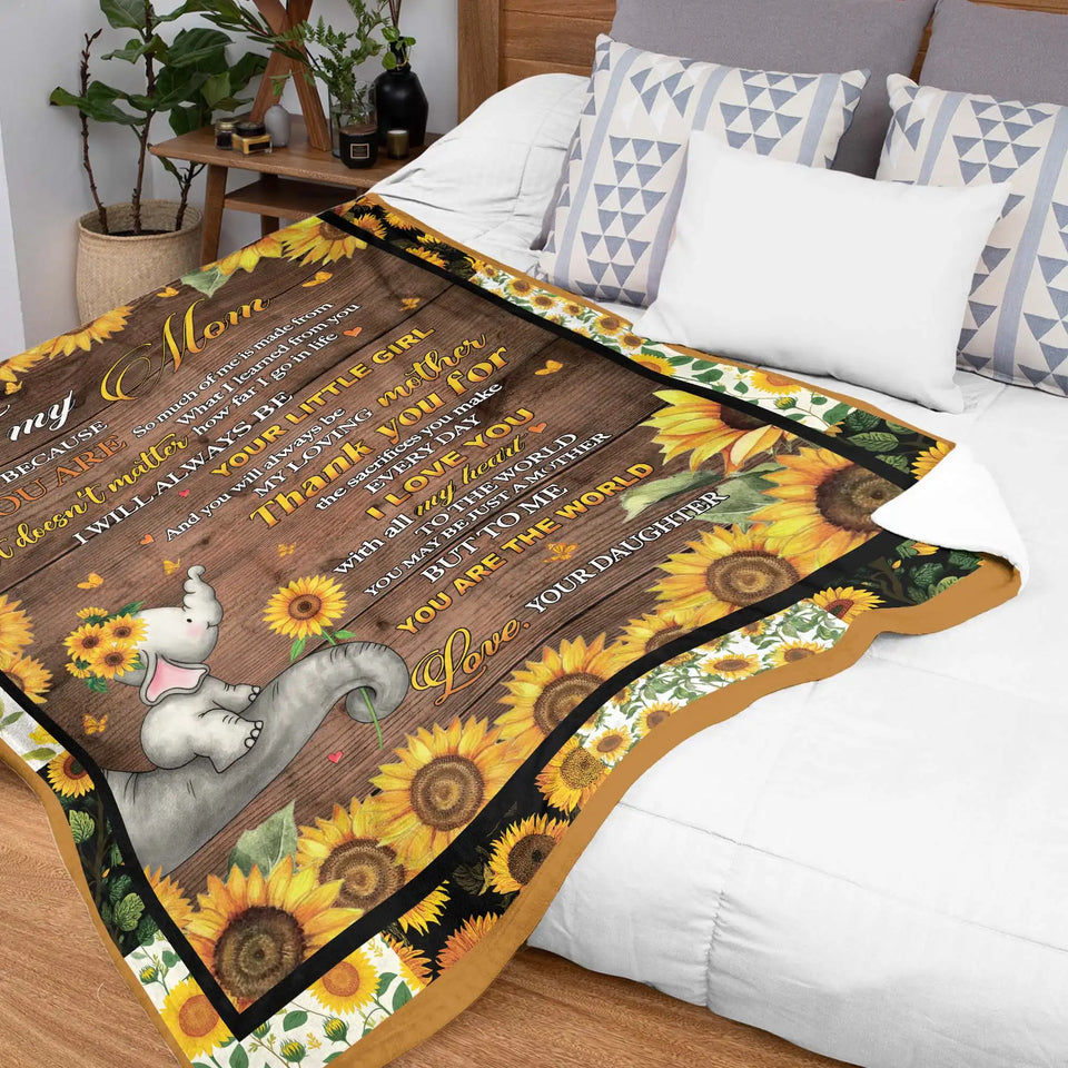 Personalized Mom Blanket From Daughter – Sunflower Elephant Love Gift