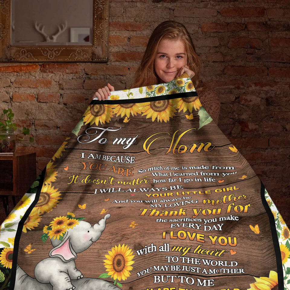 Personalized Mom Blanket From Daughter – Sunflower Elephant Love Gift