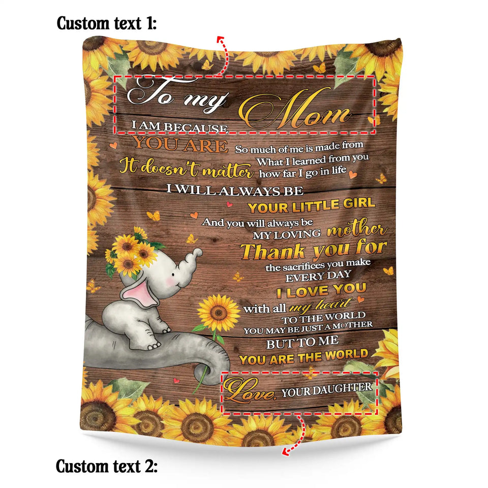 Personalized Mom Blanket From Daughter – Sunflower Elephant Love Gift