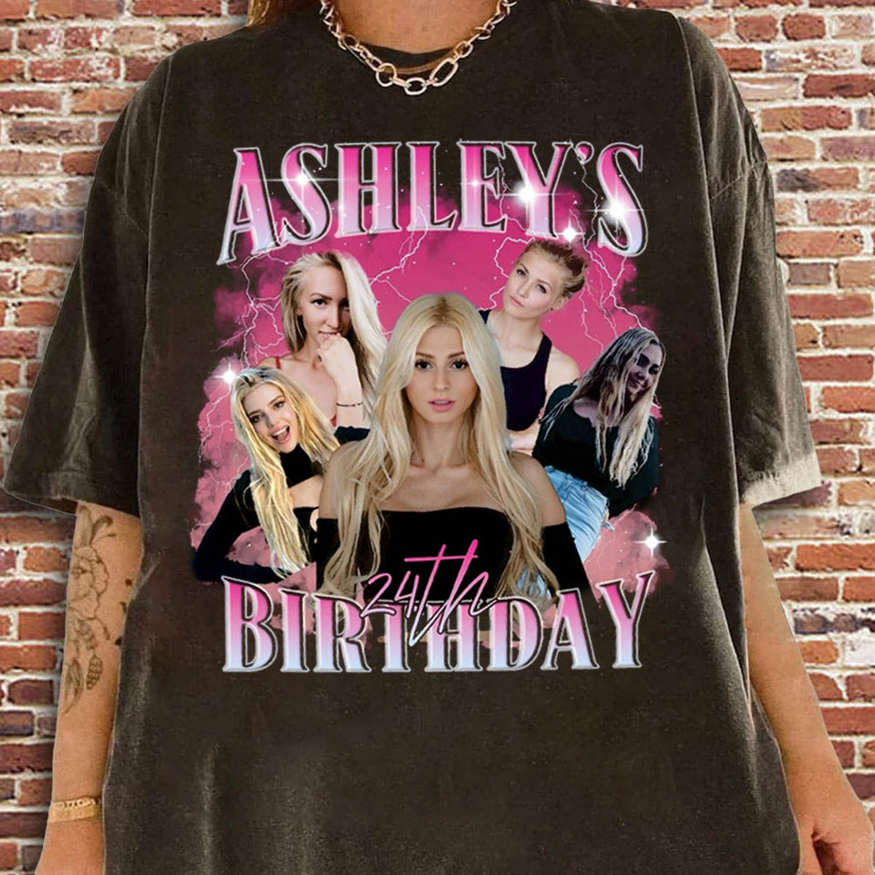 Custom Birthday Photo Collage Shirt, Custom Girlfriend-Boyfriend Tee, Matching Birthday Retro Shirt, Custom Photo and Name Tee