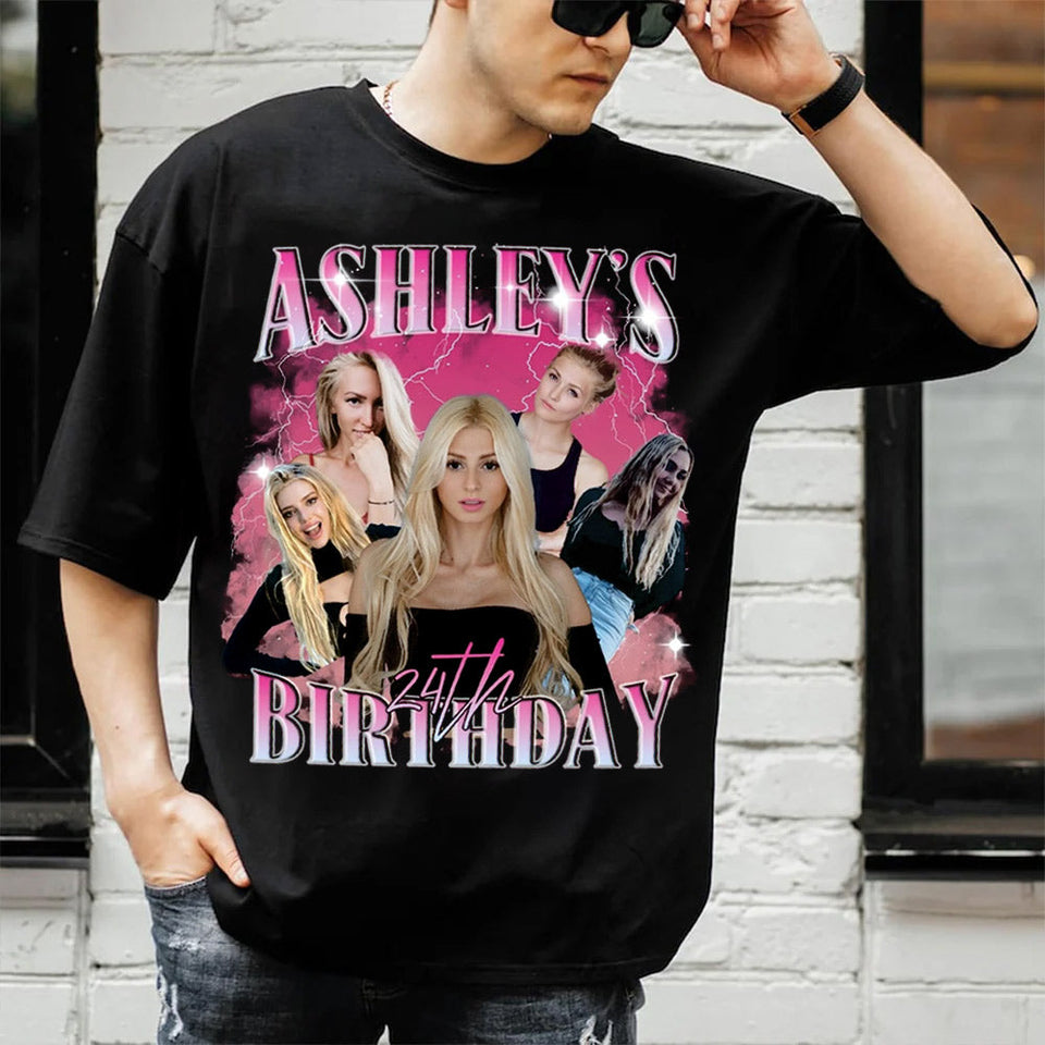 Custom Birthday Photo Collage Shirt, Custom Girlfriend-Boyfriend Tee, Matching Birthday Retro Shirt, Custom Photo and Name Tee