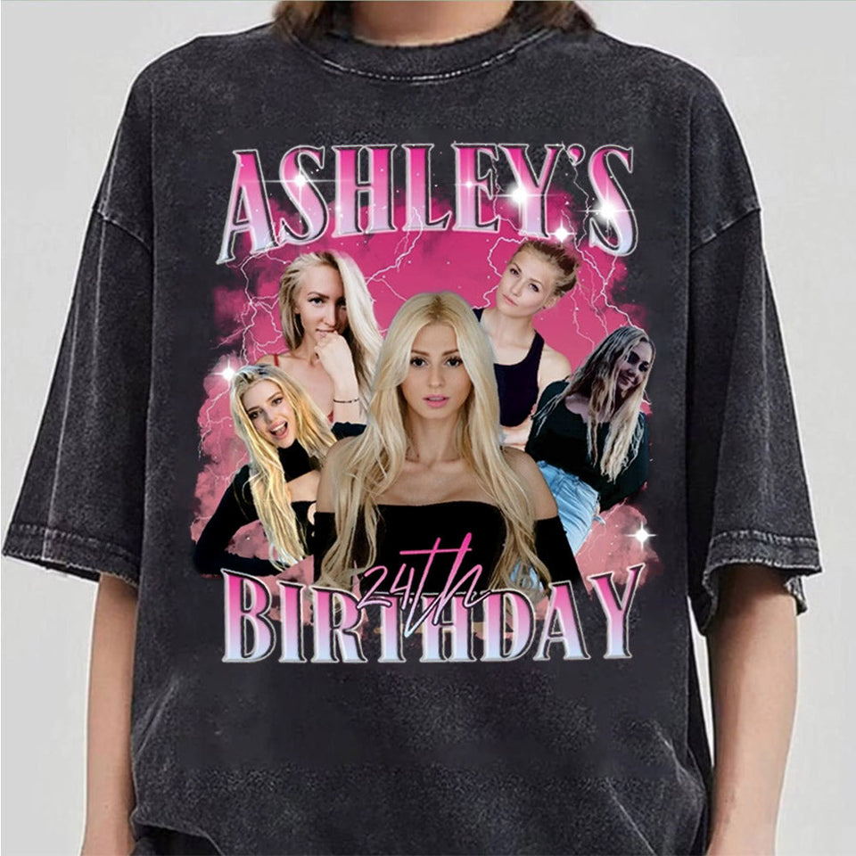 Custom Birthday Photo Collage Shirt, Custom Girlfriend-Boyfriend Tee, Matching Birthday Retro Shirt, Custom Photo and Name Tee