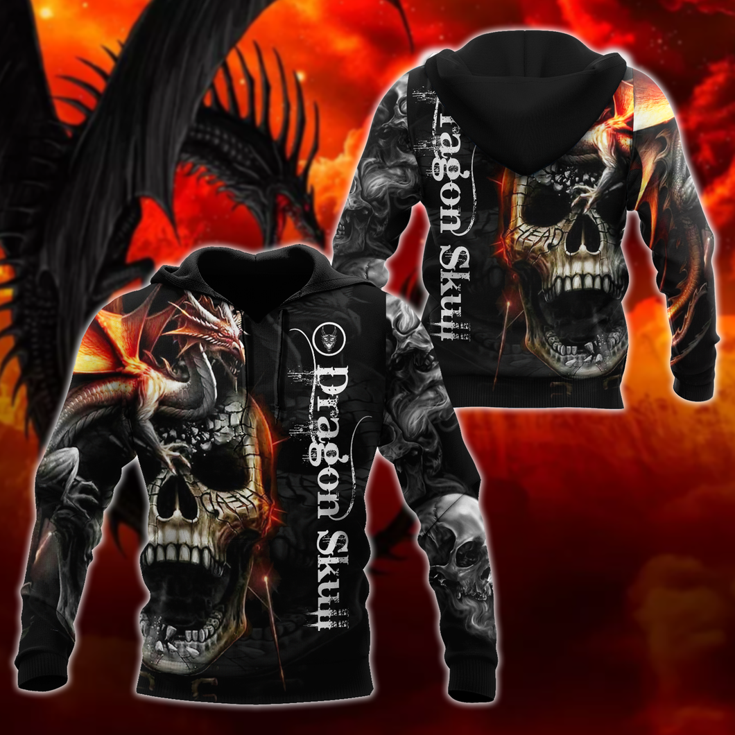 Unisex Hoodie All Over Print Skull Gifts Awesome Dragon On Skull Unisex Hoodie