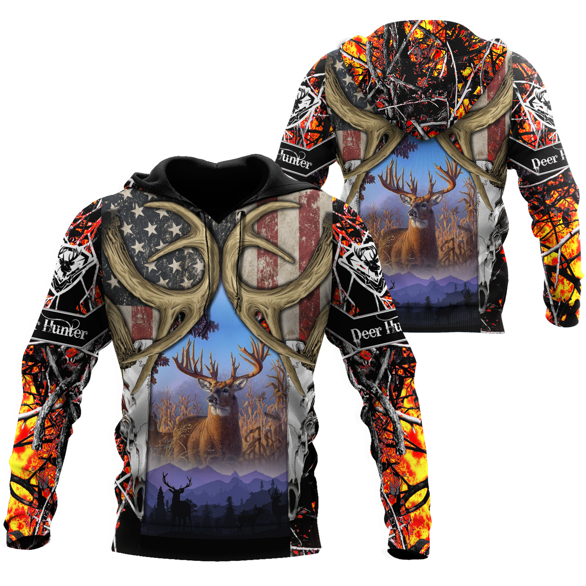 Hunting Gifts Deer Hunting Gifts America Flag Hunting Deer Unisex Hoodie