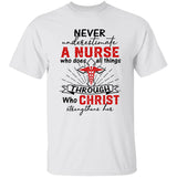 Never underestimate a nurse who does all things through Christ - Jesus Apparel