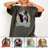 Custom Retro Pet Photo T-Shirt, Personalized Vintage Pet Portrait Tee with Name, Custom Dog or Cat Photo Gift