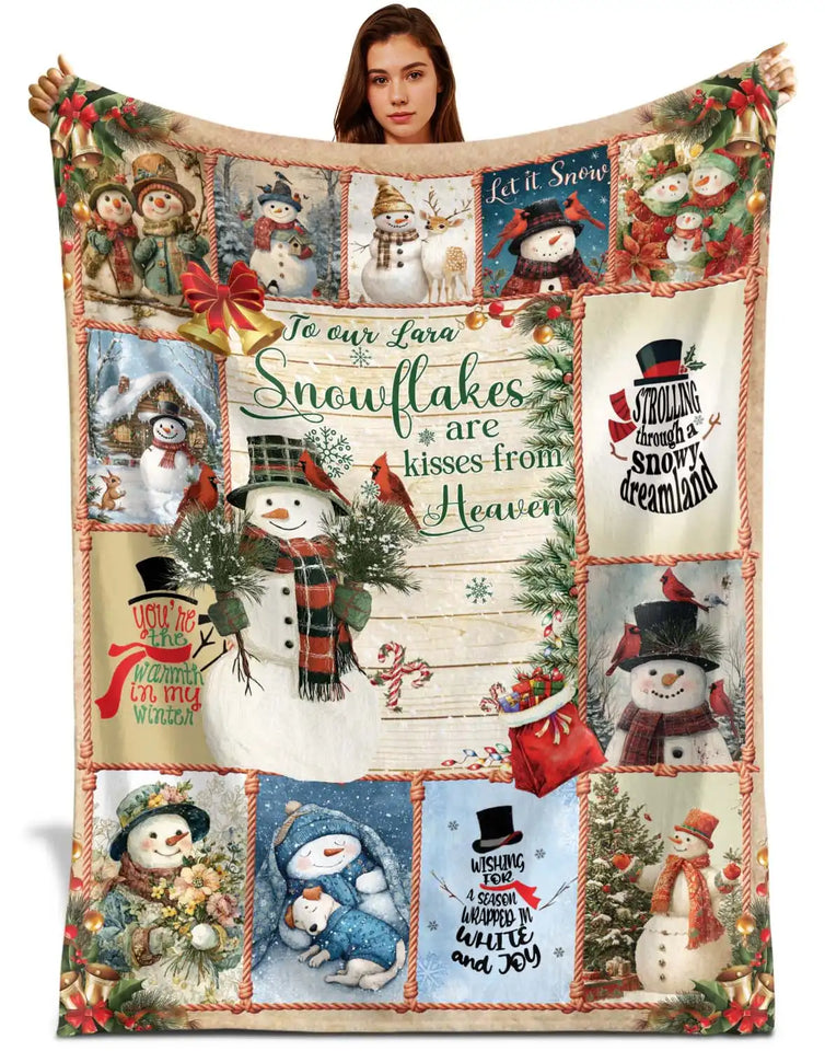 Personalized Snowman Christmas Blanket – Custom Family Holiday Gift