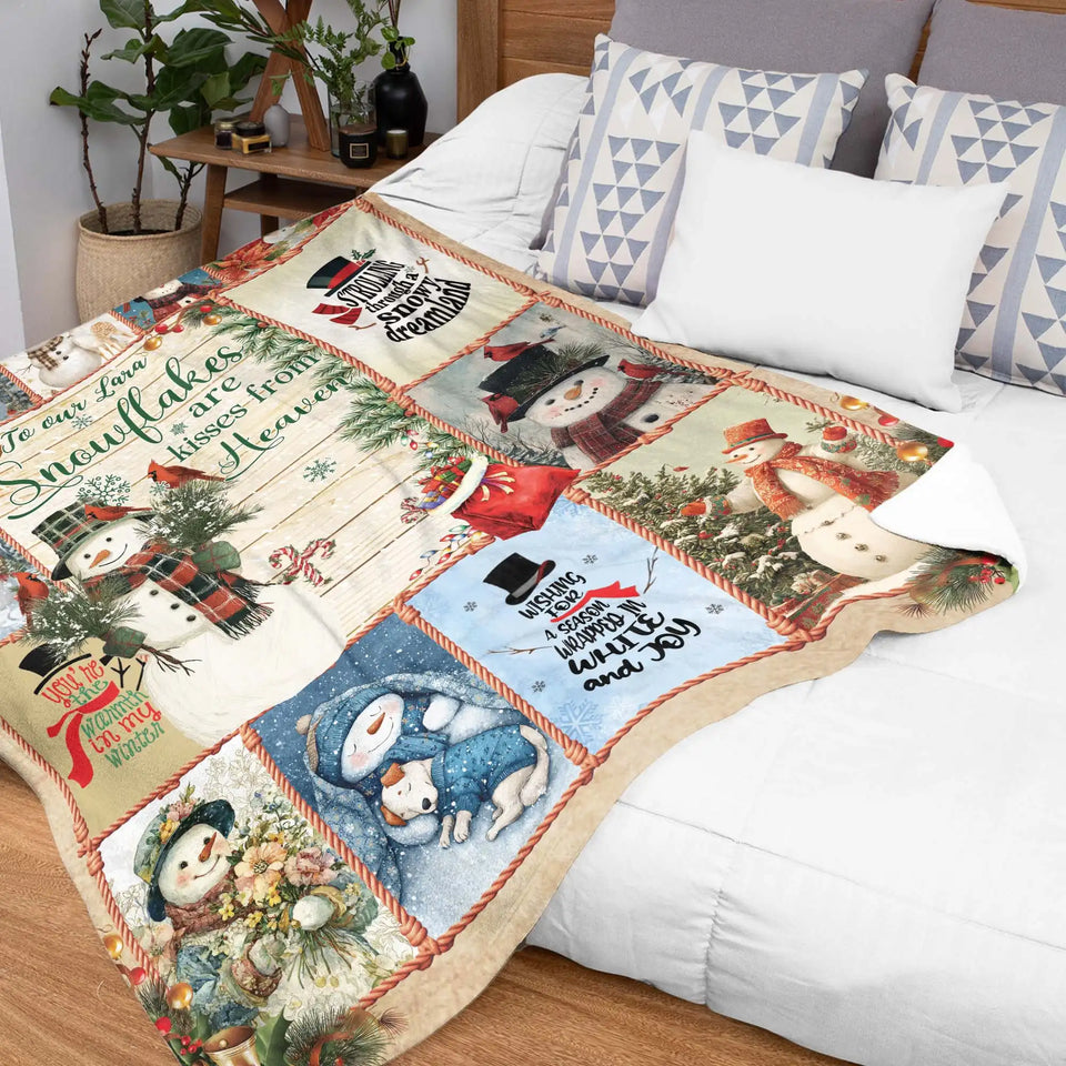 Personalized Snowman Christmas Blanket – Custom Family Holiday Gift