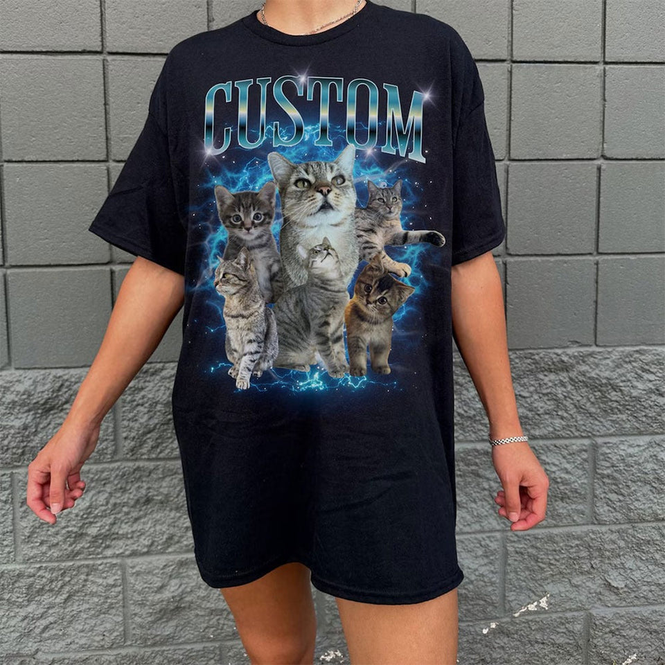 Custom Pet Portrait T-Shirt, Retro 90s Graphic Tee