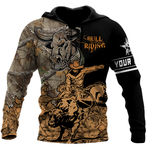 Bull Riding Gifts Personalized Name Bull Riding All Over Printed Camo Unisex Hoodie