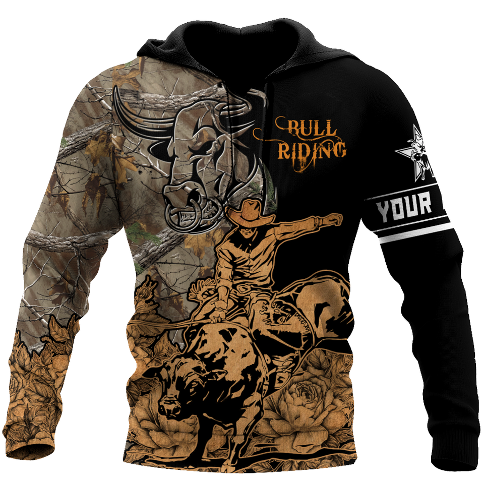 Bull Riding Gifts Personalized Name Bull Riding All Over Printed Camo Unisex Hoodie