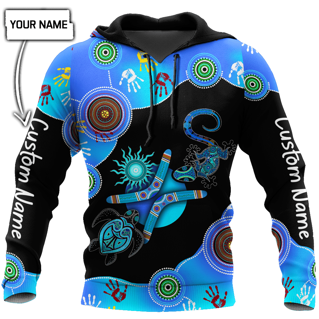 Personalized Name Aboriginal Naidoc Week Blue Turtle Lizard All Over Print Unisex Hoodie