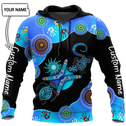 Personalized Name Aboriginal Naidoc Week Blue Turtle Lizard All Over Print Unisex Hoodie