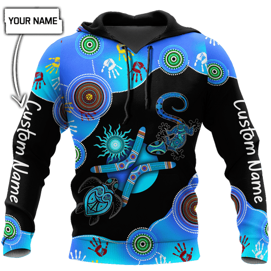 Personalized Name Aboriginal Naidoc Week Blue Turtle Lizard All Over Print Unisex Hoodie
