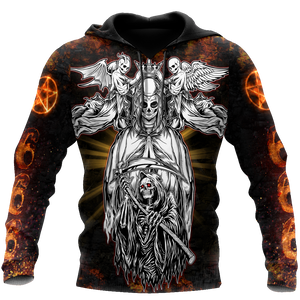 Unisex Hoodie All Over Print Skull Gifts Skull Satnaic Fire Unisex Hoodie