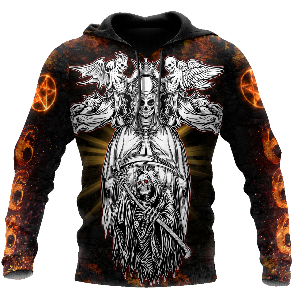 Unisex Hoodie All Over Print Skull Gifts Skull Satnaic Fire Unisex Hoodie