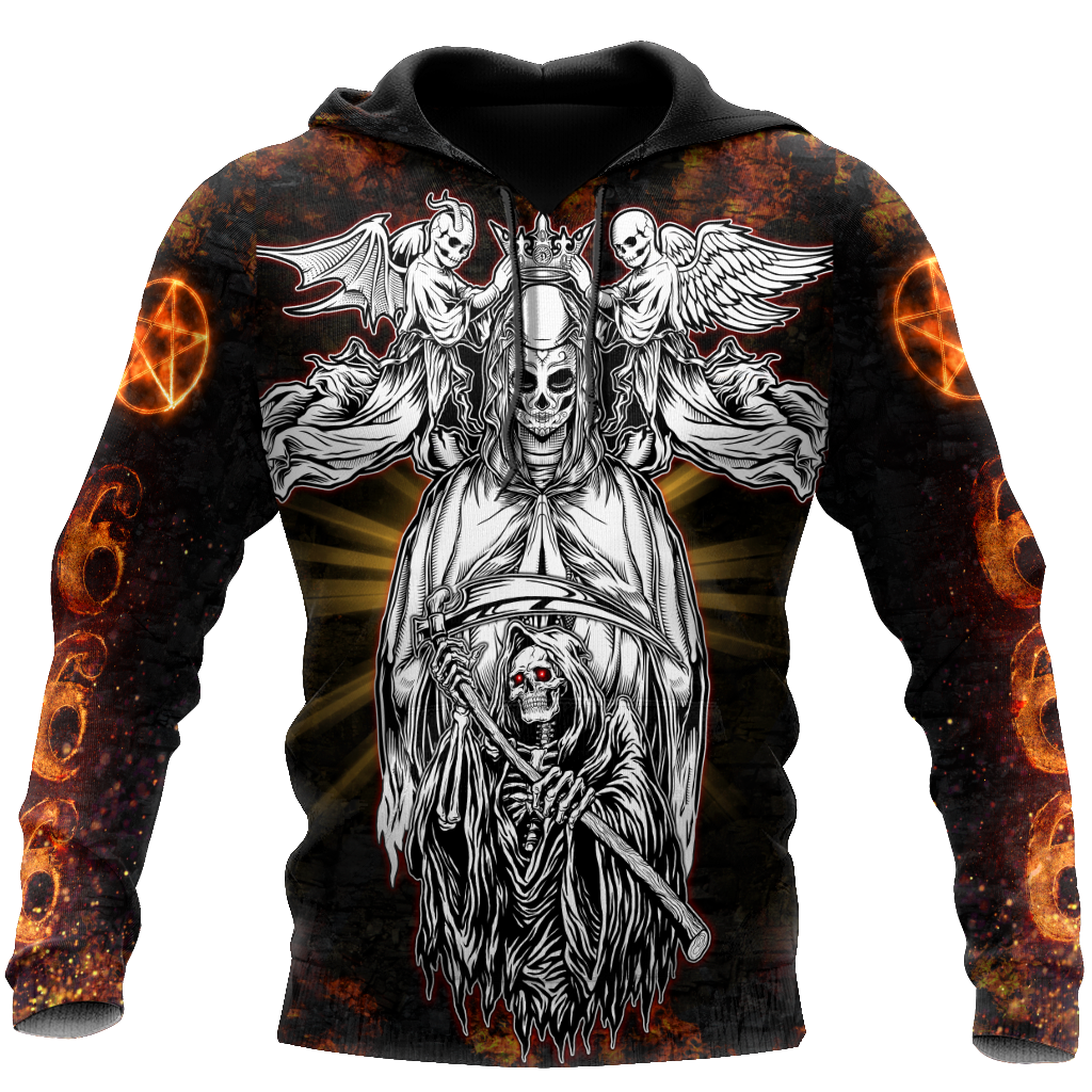 Unisex Hoodie All Over Print Skull Gifts Skull Satnaic Fire Unisex Hoodie