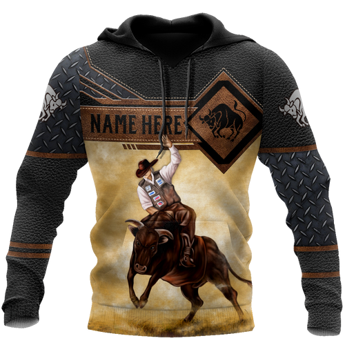 Bull Riding Gifts Personalized Name Bull Riding All Over Printed Cowboy Up Unisex Hoodie
