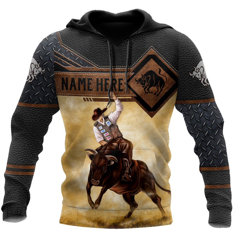 Bull Riding Gifts Personalized Name Bull Riding All Over Printed Cowboy Up Unisex Hoodie
