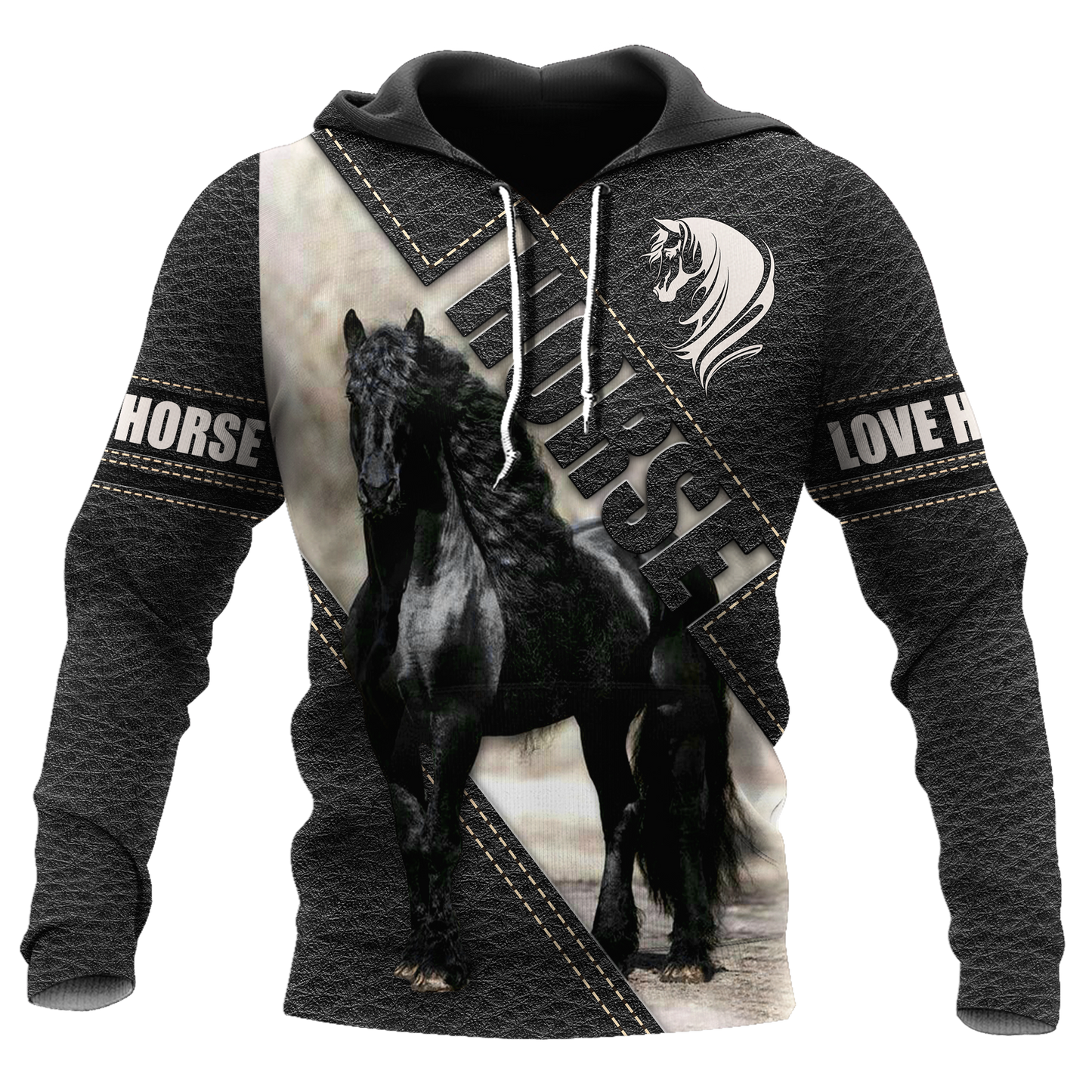 Horse Gifts Black Horse All Over Printed Unisex Hoodie