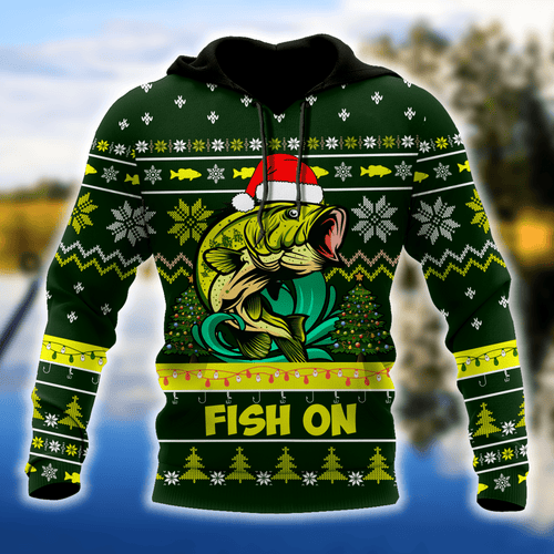 Fishing Gifts Bass Fishing Fish On Christmas Hat Unisex Hoodie