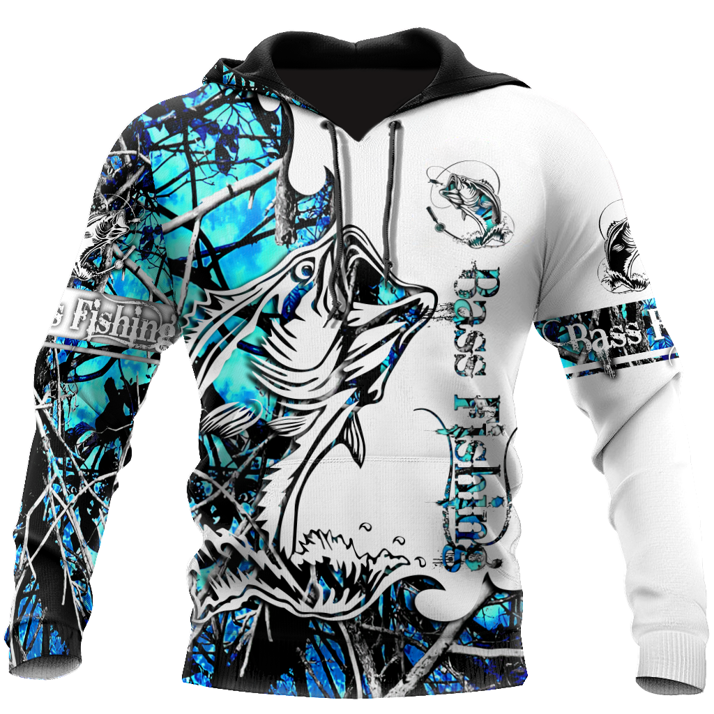 Fishing Gifts Bass Fishing Sport Blue Camo Tattoo Unisex Hoodie