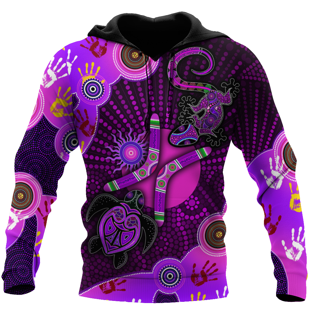 Aboriginal Naidoc Week Purple Turtle Lizard Sun All Over Print Unisex Hoodie