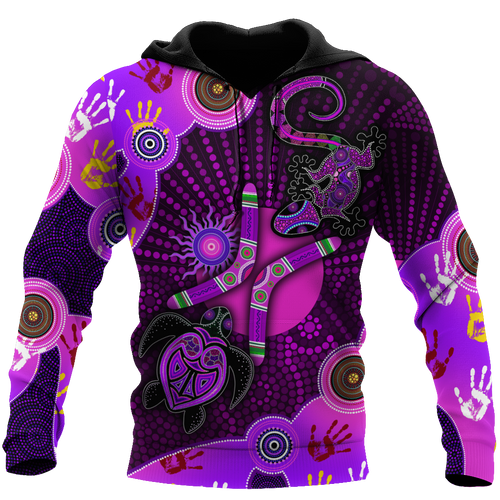 Aboriginal Naidoc Week Purple Turtle Lizard Sun All Over Print Unisex Hoodie