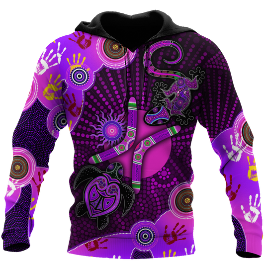 Aboriginal Naidoc Week Purple Turtle Lizard Sun All Over Print Unisex Hoodie