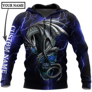 Unisex Hoodie All Over Print  Skull Gifts Dragon Skull Blue Personalized Red Unisex Hoodie