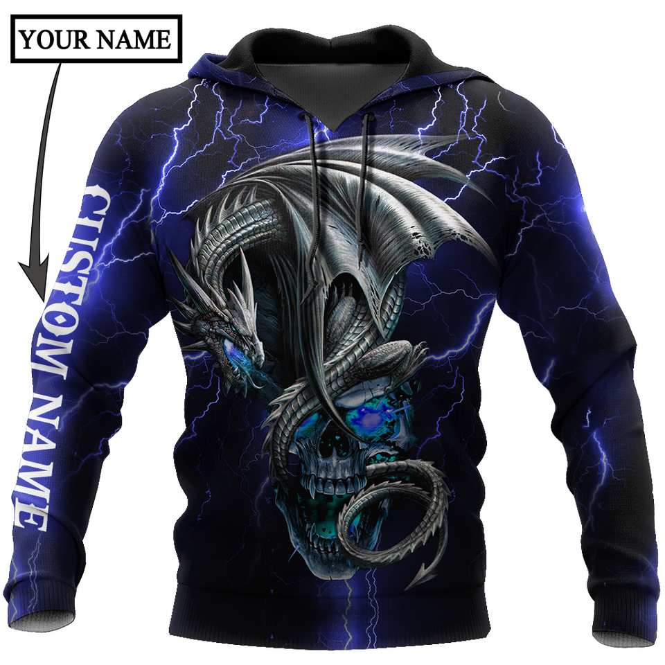 Unisex Hoodie All Over Print  Skull Gifts Dragon Skull Blue Personalized Red Unisex Hoodie