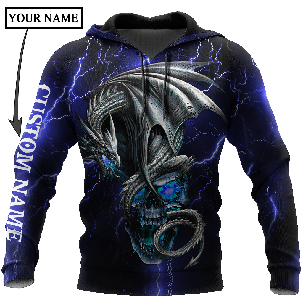 Unisex Hoodie All Over Print  Skull Gifts Dragon Skull Blue Personalized Red Unisex Hoodie