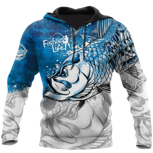 Fishing Gifts Fishing Life Draw Hungry Fish Unisex Hoodie