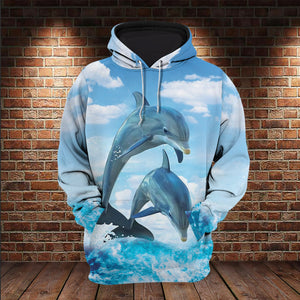 Adorable Dolphin Jump Out Of The Water In Sea Love Ocean All Over Print Dolphin Lover Gifts Unisex Hoodie