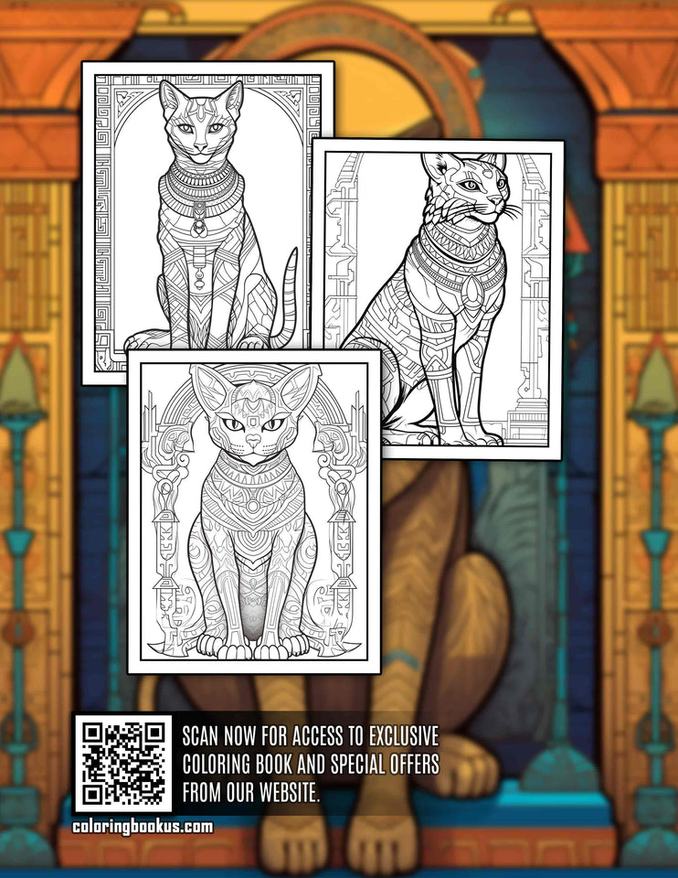 Ancient Egypt Cat 30 Pages Printable Coloring Book