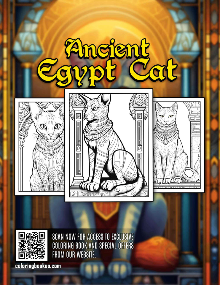 Ancient Egypt Cat 30 Pages Printable Coloring Book