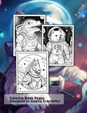 Animal In Space 30 Pages Printable Coloring Book