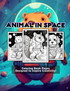 Animal In Space 30 Pages Printable Coloring Book