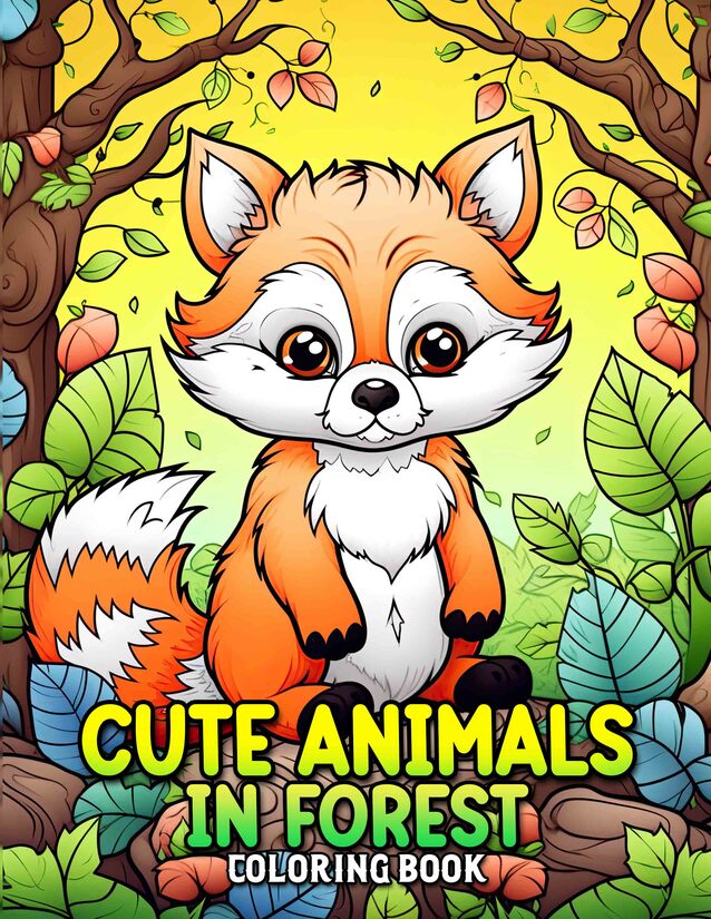 Cute Animals in forest 30 Pages Printable Coloring Book