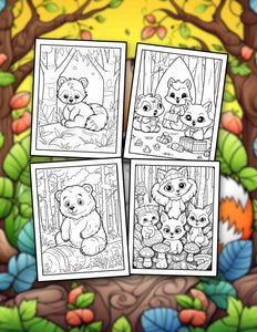 Cute Animals in forest 30 Pages Printable Coloring Book