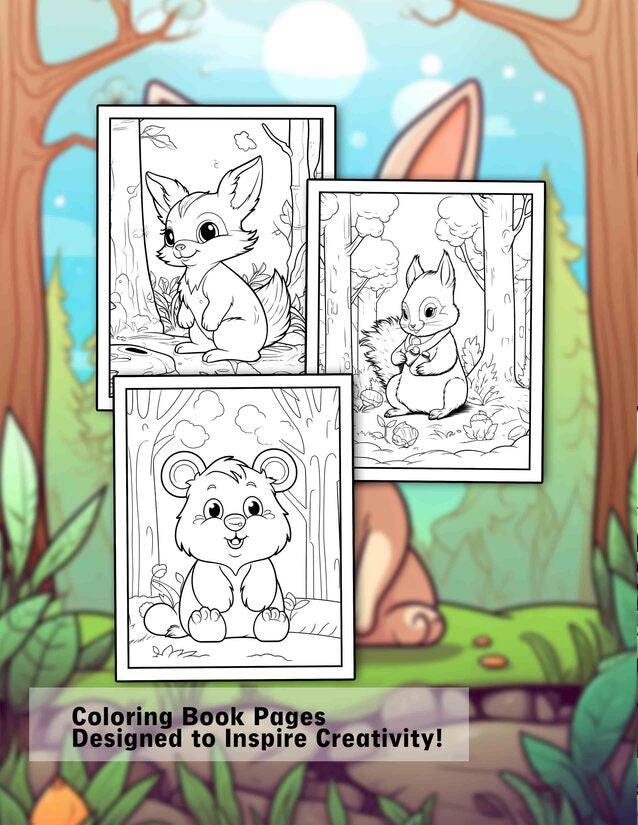 Cute Animals in forest 30 Pages Printable Coloring Book