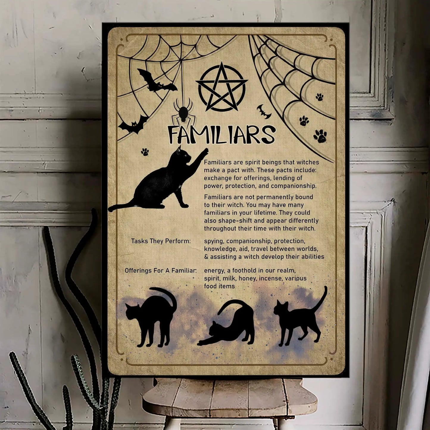 Witch Familiars Wall Art, Black Cat Halloween Canvas | Azhobbyshop