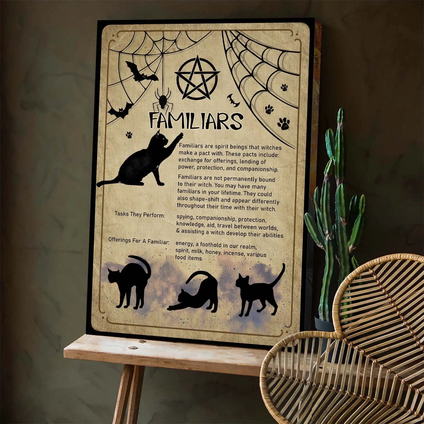 Witch Familiars Wall Art, Black Cat Halloween Canvas | Azhobbyshop