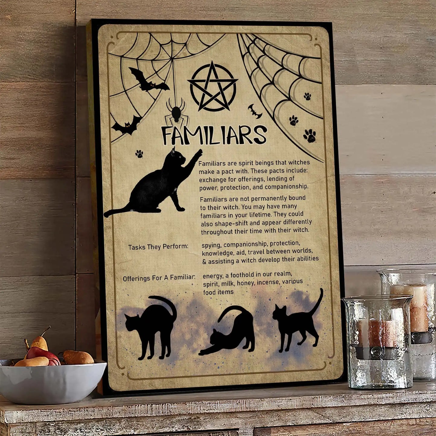 Witch Familiars Wall Art, Black Cat Halloween Canvas | Azhobbyshop
