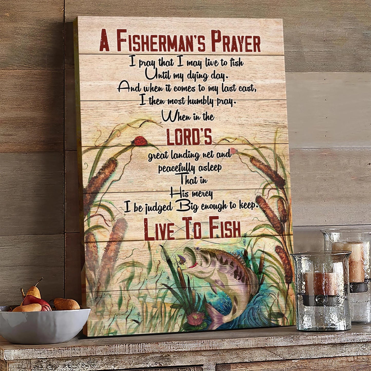 Fisherman’s Prayer Wall Art, Rustic Fishing Canvas | Azhobbyshop