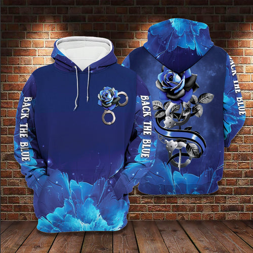 Back The Blue Rose All Over Print US Unisex Size Hoodie