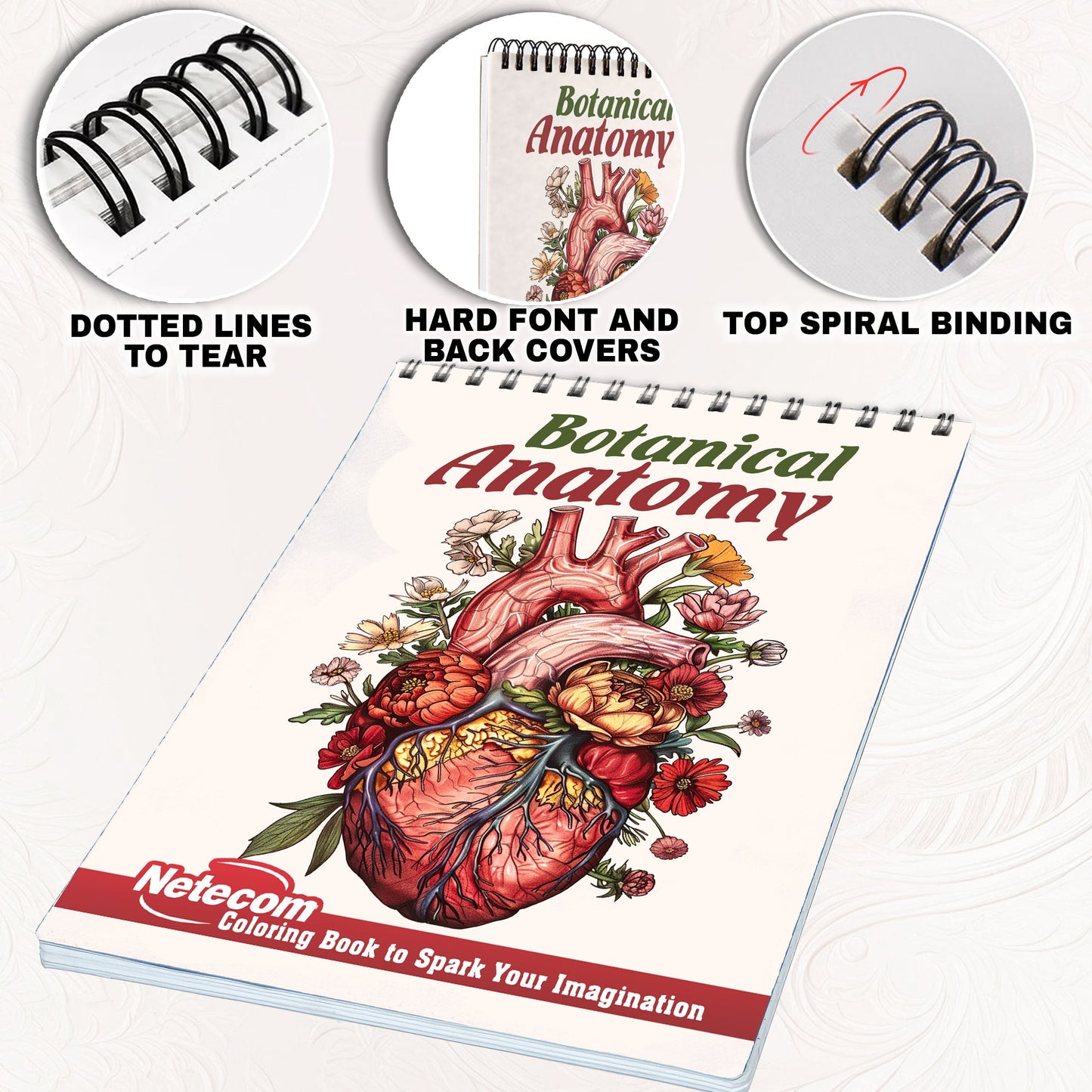 Netecom Botanical Anatomy Coloring Book for Adults, Spiral Bound Edition, Softcover