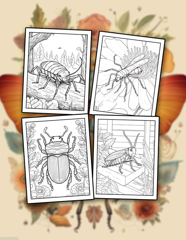 Botanical Bugs 30 Pages Printable Coloring Book