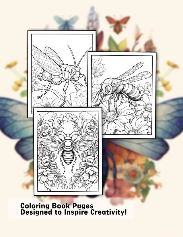 Botanical Bugs 30 Pages Printable Coloring Book